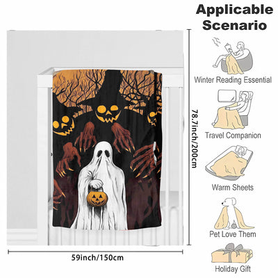 Spooky Specter's Snuggle: Halloween Horror Ghost Print Blanket - Soft and Cozy Flannel Throw Blanket for Couch, Sofa, Office, Bed, Camping, and Travel - Versatile Multi-Purpose Blanket, Ideal Gift for All Seasons