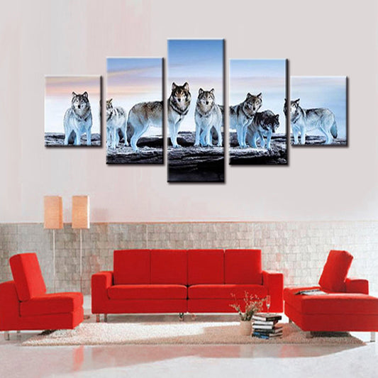 5-Piece HD Printed Animals Wolf Canvas Painting Set - Stunning Wall Art for Home Decor (No Frame)