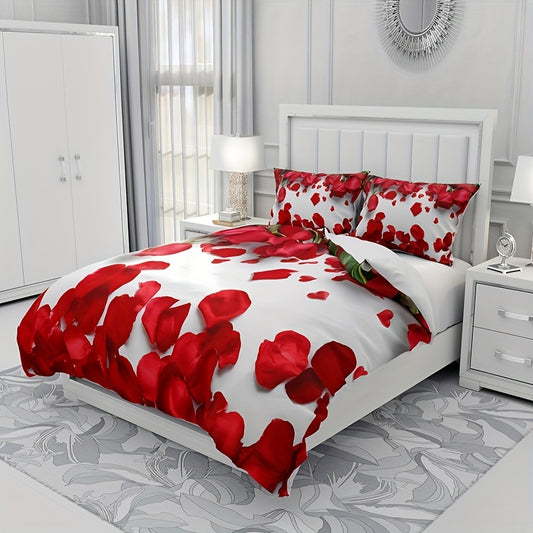 Rose Pattern Duvet Cover Set: Enhance Your Bedroom with 3D Rose Flower Print Bedding Set - Includes 1 Duvet Cover and 2 Pillowcases (No Core)