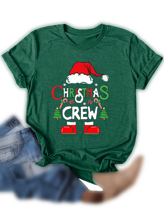Festive Santa Claus Cartoon Print T-Shirt - A Merry Addition to Your Casual Wardrobe