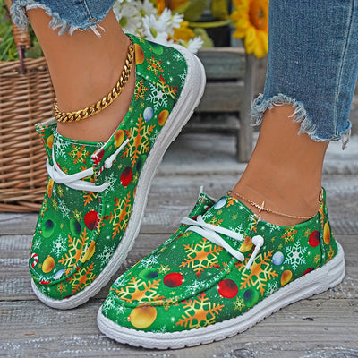 Festive Footwear: Women's Christmas Print Canvas Shoes - Casual, Lightweight, and Stylish Low-Top Sneakers