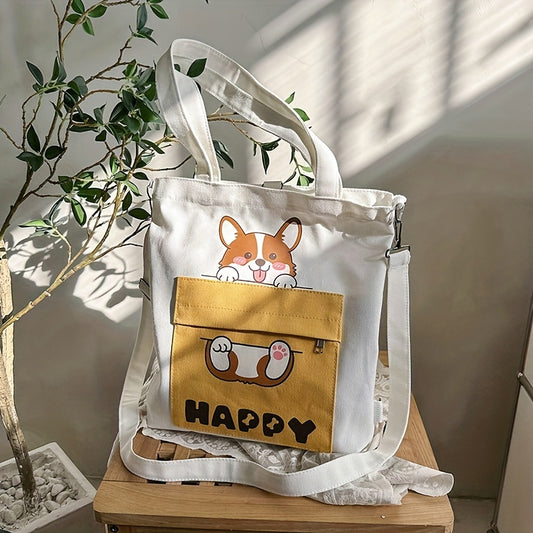 This stylish and versatile tote bag features an adorable dog print that adds a playful touch to any outfit. Made of durable canvas, it can be worn comfortably as a crossbody bag, perfect for carrying all your essentials. With its cute design and functionality, it's a must-have for any dog lover.