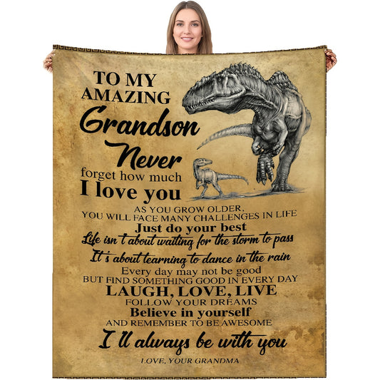 This Cozy Dinosaur and Letter Print Flannel Blanket is the perfect gift for your grandson from Grandma. With its soft flannel and eye-catching design, it will make a comfortable and stylish addition to the couch, bed, or sofa. Enjoy snuggling up with your little one in true comfort.