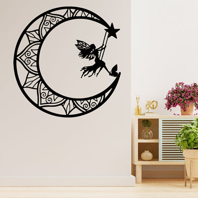 Enchanting Moon Angel Metal Art: A Radiant Indoor Decoration for Your Home