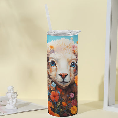 20oz Lamb-patterned Stainless Steel Tumbler: Shatterproof & Insulated for Hot and Cold Drinks - Perfect for Travel, Home, and Office Use!