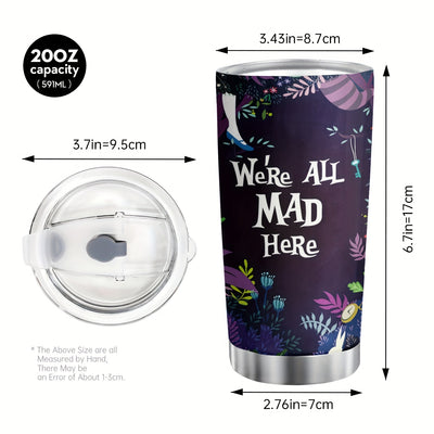 'We're All Mad Here' Letter Print Tumbler - A Fun and Whimsical Beverage Container for On-the-Go