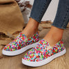 These Women's Geonetric Colorful Print Canvas Shoes are lightweight and feature a slip-on design for easy wear. The reinforced outsole offers superior grip and enhanced durability. A perfect casual shoe for daily comfort, these flat shoes boast colorful prints and a flexible fit.