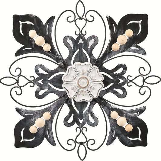 Metal Art Lily Floral Wall Decor: Stunning Outdoor Decor with Wooden Beads and Flowers for Gardens