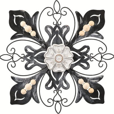 Metal Art Lily Floral Wall Decor: Stunning Outdoor Decor with Wooden Beads and Flowers for Gardens