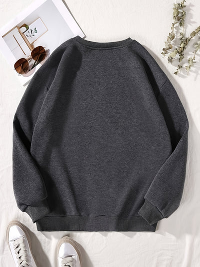 Wine Glass Letter Print Plus Size Casual Sweatshirt: Cozy and Stylish Fall/Winter Essential for Plus Size Women