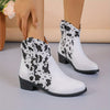 Stylish and Versatile: Women's Cow Pattern Boots - Slip-on, Chunky Heel, Western Comfy Boots for a Trendy Look