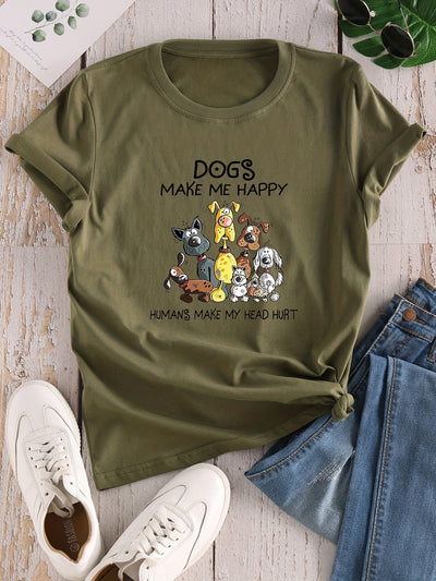 Our Casual and Trendy Cartoon Dog Print Crew Neck T-Shirt provides stylish summer looks for all occasions. Cut from lightweight fabric with crew neck and short sleeves, it's designed to keep you cool and comfortable no matter the temperature. The cartoon dog print provides a fashionably playful touch.