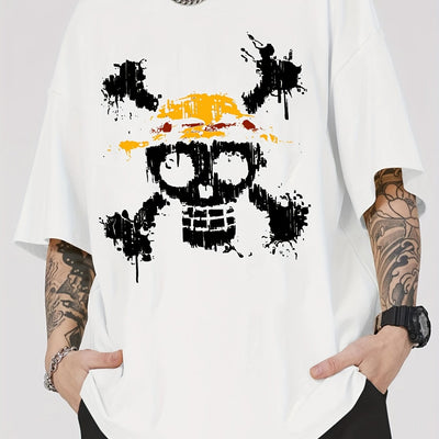 Skull Pattern Men's Summer Graphic T-Shirt: Casual and Comfy Tees for Stylish Men