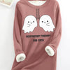 Hauntingly Cute: Little Ghost Print Sweatshirt for Women - Stay Cozy and Stylish this Halloween