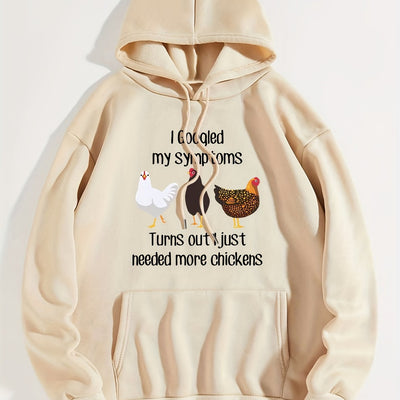 Cute and Cozy: Cartoon Chicken Print Hoodie - A Must-Have for Winter/Fall in Women's Clothing