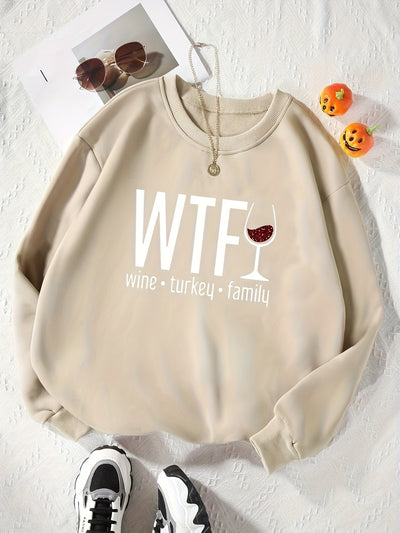 This Wine Glass Letter Print Plus Size Casual Sweatshirt is the perfect Fall/Winter essential for plus size women. Crafted with a cozy and comfortable material, this sweatshirt features a stylish wine glass letter print for a chic, modern look. Get the best of comfort and style with this must-have item.