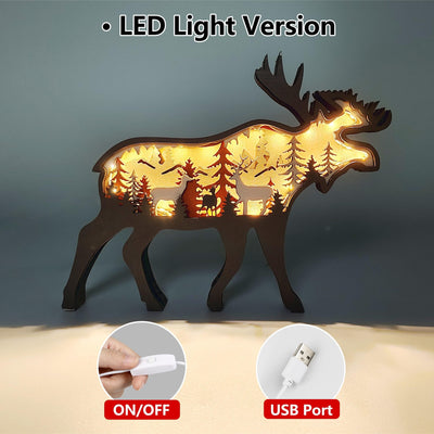 Majestic Moose and Elk 3D Wooden Art Sculpture: A Captivating Holiday Gift and Artistic Night Light for Home Decor