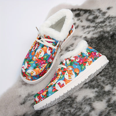 Cozy and Whimsical: Women's Cartoon Snowman Print Shoes for a Festive Winter