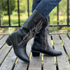 Fashionably Chic: Women's Embroidered Chunky Heel Boots - The Perfect Blend of Style and Comfort