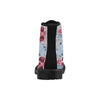 Floral Blue Boots, Burgundy Flowers Martin Boots for Women