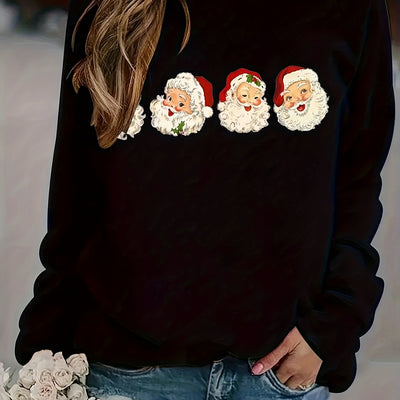 Comfort and Style: Women's Plus-Size Santa Claus Print Sweatshirt for a Festive Christmas Look