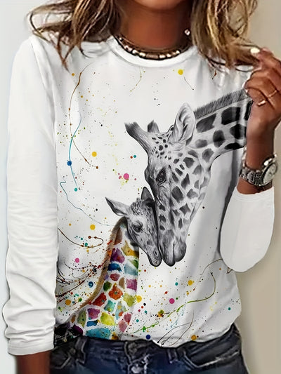 Discover the perfect addition to your wardrobe with Giraffe Chic! This stylish long sleeve crew neck t-shirt for women is the ultimate must-have for spring and fall. Crafted with quality materials, it offers both comfort and fashion for any occasion. Elevate your style and stand out with Giraffe Chic.