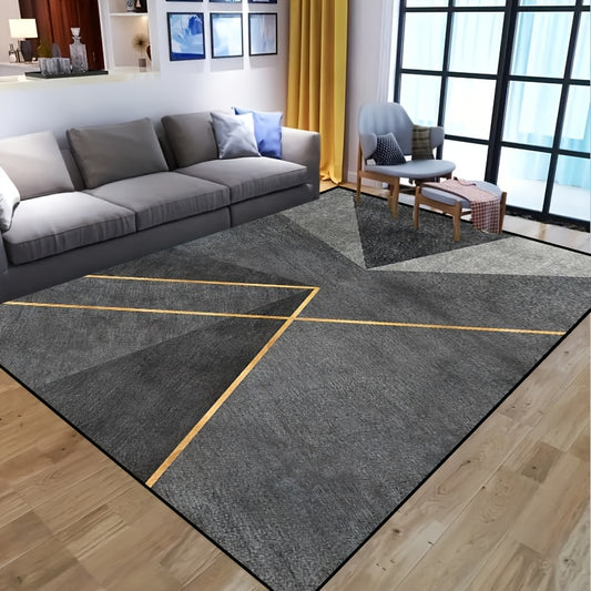 This stylish and versatile modern geometric area rug is perfect for both indoor and outdoor spaces. Its non-slip, waterproof, and washable design is sure to enhance any living space. Enjoy the convenience of an area rug you can use all year round!