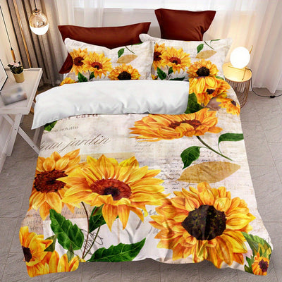 Vibrant Sunflower Dreams: Duvet Cover Set for a Soft and Stylish Bedroom! (1*Duvet Cover + 2*Pillowcases, Without Core)