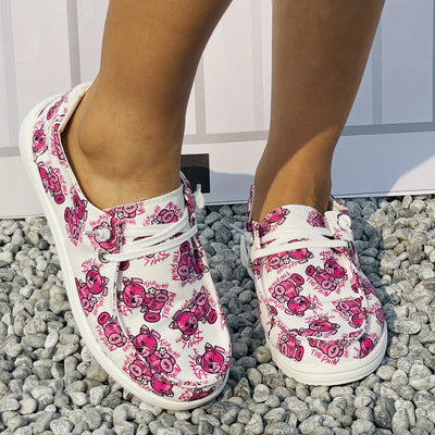 Cute Cartoon Bear Print Slip-On Canvas Shoes for Women: Lightweight and Comfortable Outdoor Comfy Shoes