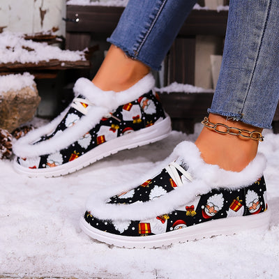 Cozy Christmas Delight: Women's Winter Fashion Skate Shoes with Santa Claus and Gift Patterns