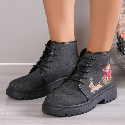 Women's Comfortable Santa Claus Print Short Boots: Festive and Fashionable Christmas Ankle Boots