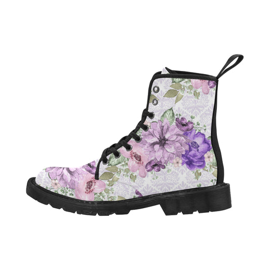 Purple Flower Boots, Sweet Girl Martin Boots for Women