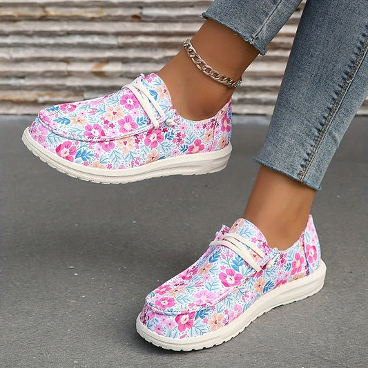 Women's Beauty Floral Pattern Canvas Sneakers, Lace Up Slip On Low-top Light Shoes, Casual & Comfortable Women's Shoes