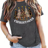 Leopard Christmas Tree Pattern Tshirt: Festive & Stylish Short Sleeve Crew Neck T-Shirt for Women