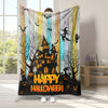 Halloween Elements Blanket: Cozy Up with Dark Castle, Pumpkin, Witch, and Bat Print Flannel Blanket - Perfect for Couch, Sofa, Office, Bed, Camping, and Traveling