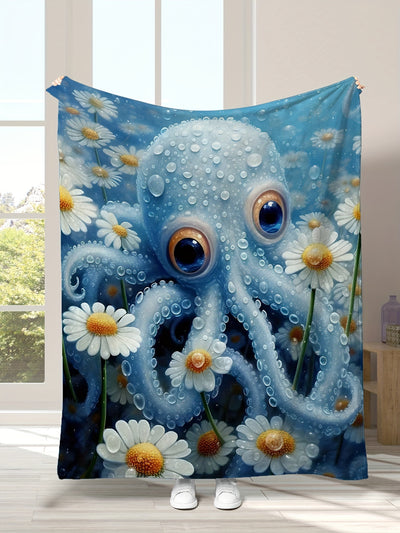 Ultra-Soft Octopus Daisy Pattern Blanket: Perfect Casual Sofa Throw for All-Day Comfort - High-Definition Digital Printing for a Vibrant Look - Multifunctional & Skin-Friendly Flannel Blanket