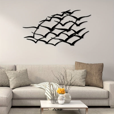 Whimsical Flight: Flock of Birds Metal Wall Decor - Elevate Your Space with Elegant Steel Art