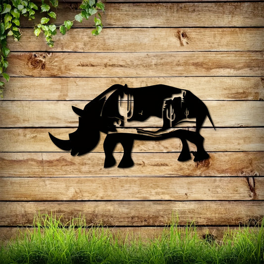 Forest Bison and Rhinoceros Metal Wall Decor: Captivating Wildlife Art for Your Living Room or Bedroom