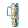 40oz Floral Pattern Tumbler With Lid And Straw, Stainless Steel Thermal Water Bottle With Handle, The Perfect Gift for Any Occasion