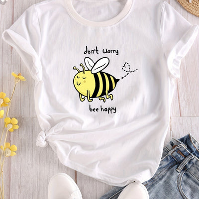 Buzzy Bee Cartoon Crew Neck T-Shirt: A Fun and Stylish Addition to Your Spring/Summer Wardrobe