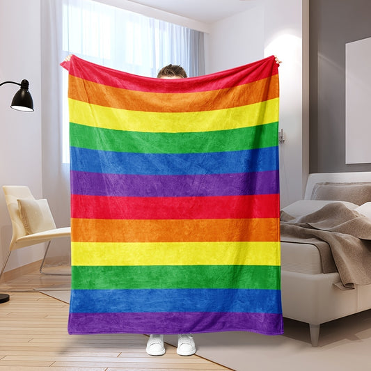 This Rainbow Pattern Flannel Blanket is the perfect way to add comfort and style to any space—whether for the sofa, office, bed, or travels. This cozy blanket features a vibrant rainbow pattern made from flannel fabric, providing a luxurious yet lightweight comfort with ultra-soft feel. Enjoy the coziness this blanket brings to your home.