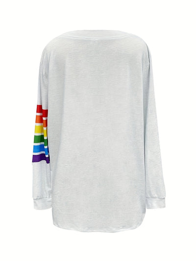 Rainbow Heart Print Plus Size Casual T-Shirt: A Colorful Addition to Your Wardrobe