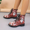 Festive Holiday Spirit: Women's Lace-Up Santa Claus Combat Boots for Casual All-Match Style and Outdoor Adventures