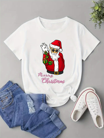 Festive Santa Claus Print T-shirt: Embrace the Christmas Spirit in Style!