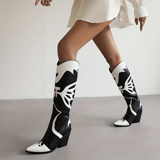 Women's Fashion-forward Printed Chunky Heel Boots: Embrace Style with These Retro Western Boots!