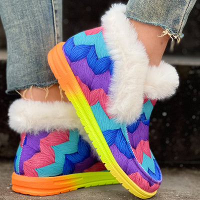 Add a pop of style to your wardrobe with these vibrant women's slip-on shoes. Featuring a comfortable warm lining and fluffy print, these shoes will keep your feet cozy wherever you go. Perfect for adding a stylish touch of color to any outfit.