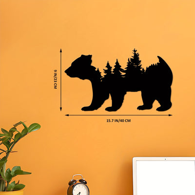 Wildlife Harmony: Metal Bear and Forest Wall Art - A Modern Décor Masterpiece for Nature Enthusiasts