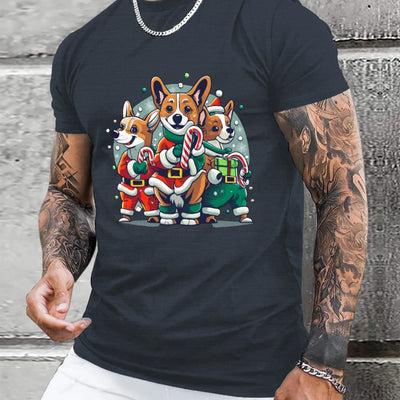 Cute Santa Corgi Men's Tee: Stylish and Casual Short Sleeve T-Shirt for Summer