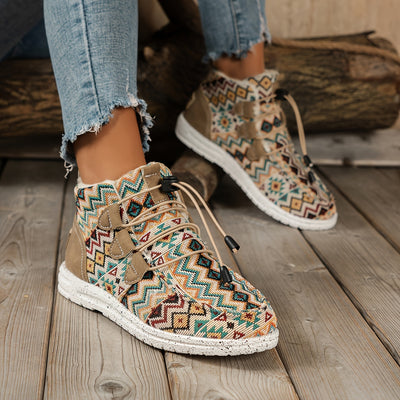 Warm and Stylish: Women's Plush-Lined Snow Boots with Tribal Patterns and Flat Ankle for Cozy Winter Adventures