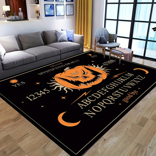Bring a spooky touch to your home decor with the Wicked Game Divination Rug. It features a non-slip resistant backing with a durable polyester top layer that combines style and function for your home. With a Halloween-inspired design, it's perfect for adding an eerie atmosphere.